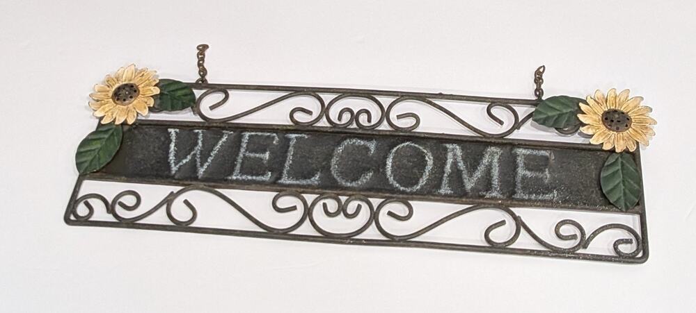 Vintage Rustic Metal Welcome Sign Sunflower Wall Decor Country Farmhouse